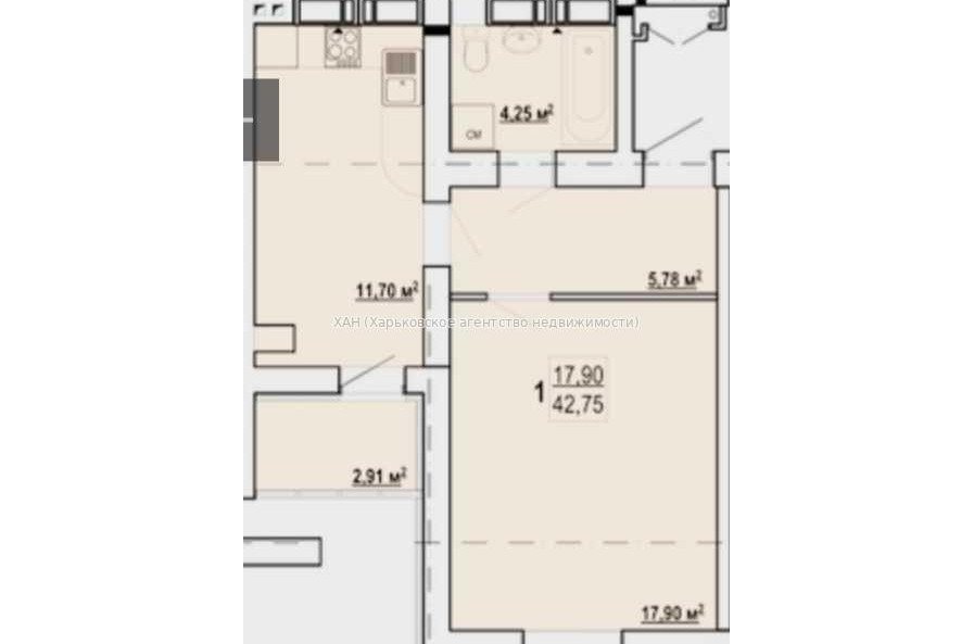 Продам квартиру, Шевченко ул. , 1  ком., 43 м², без внутренних работ 