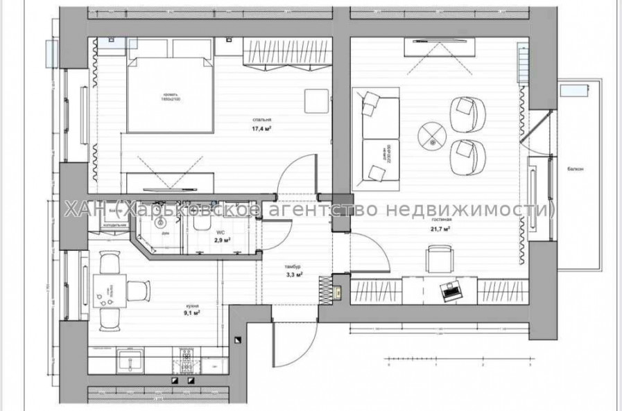 Продам квартиру, Мироносицкая ул. , 2  ком., 55 м², без отделочных работ 