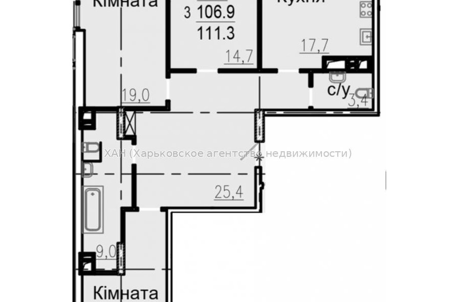 Продам квартиру, Авиационная ул. , 3  ком., 111 м², без внутренних работ 