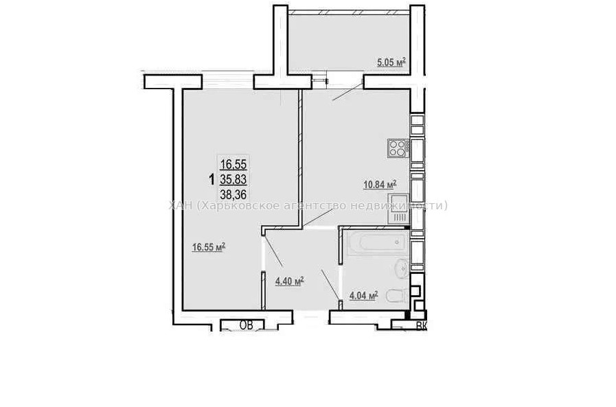 Продам квартиру, Победы просп. , 1 кім., 38 м², без внутренних работ 