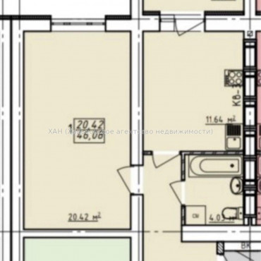 Продам квартиру, Лисаветинская ул. , 1 кім., 45 м², без внутренних работ 