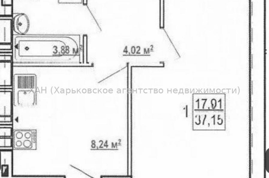 Продам квартиру, Шевченко ул. , 1 кім., 37 м², без внутренних работ 