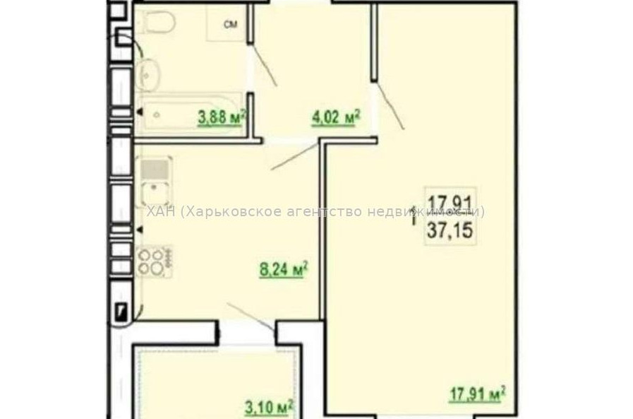 Продам квартиру, Шевченко ул. , 1 кім., 37 м², без внутренних работ 