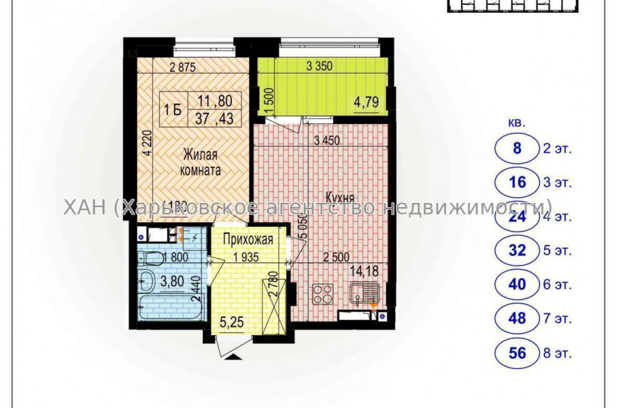 Продам квартиру, Буковый пер. , 1  ком., 37 м², без внутренних работ 